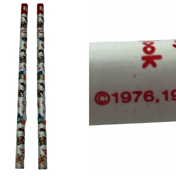 Vintage 1990s NOS Lot Hello Kitty Sanrio 2 Wooden 2 Mechanical Pencils Eraser - Picture 2 of 5